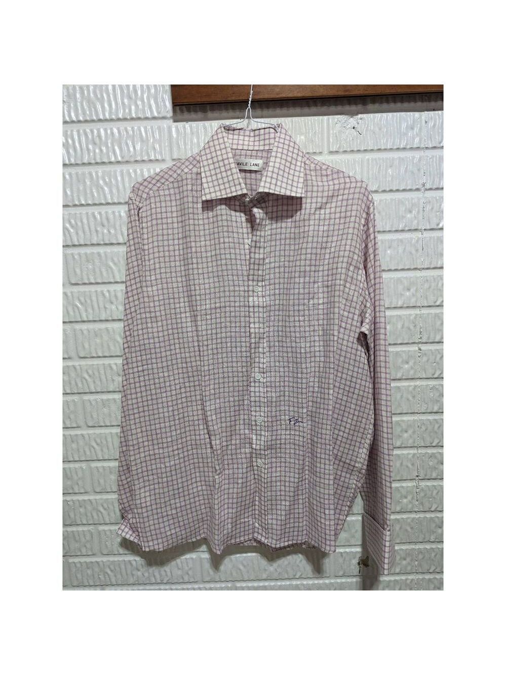 Savile Lane Men's White Lavender Window Pane French Cuff Button-Down Shirt Size